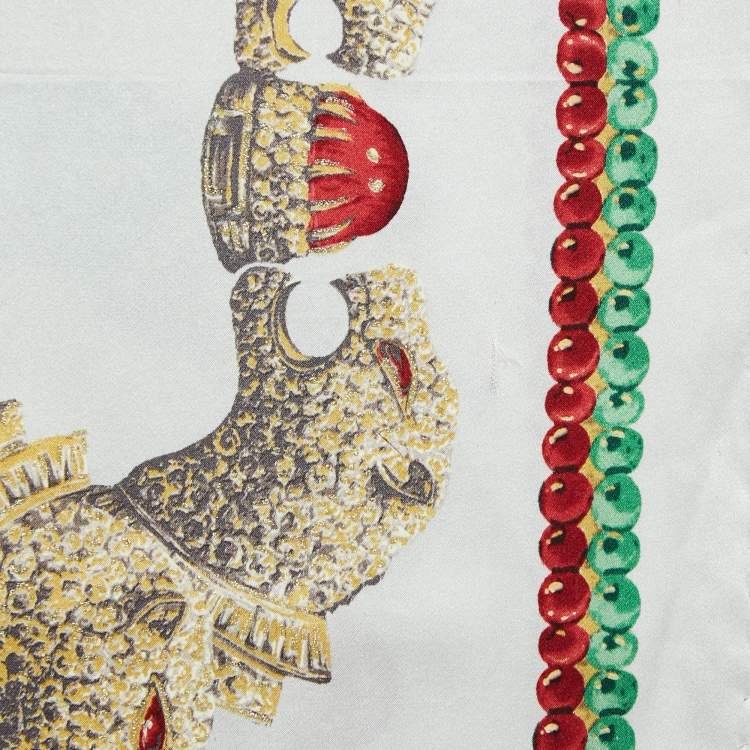 Pre Owned Roberto Cavalli White Glittered Print Satin Silk Scarf