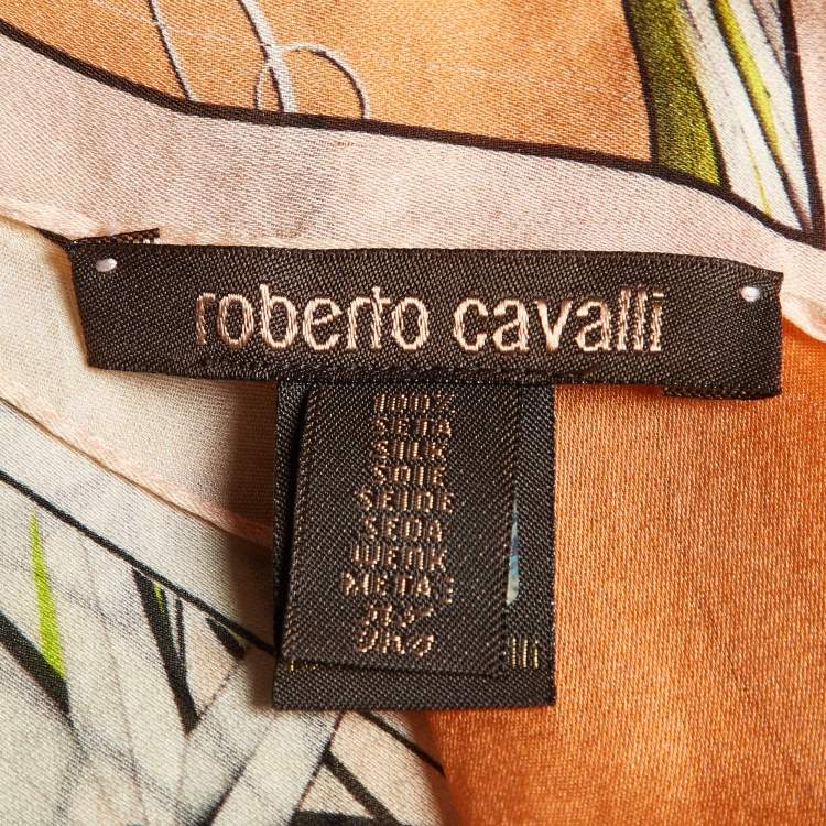 Pre Owned Roberto Cavalli Orange Printed Silk Chiffon Stole 