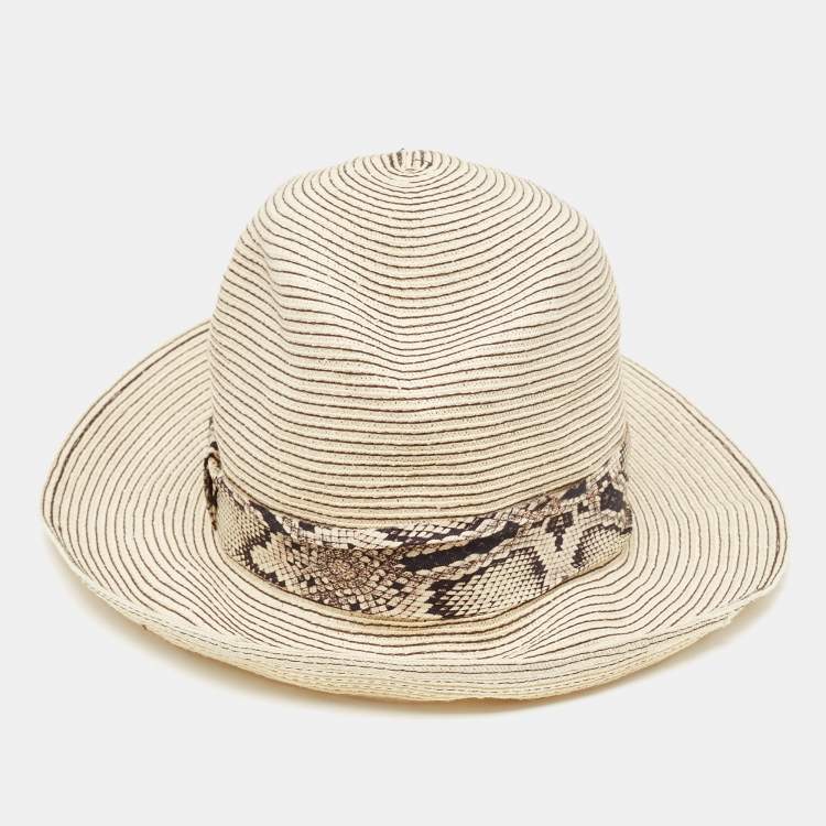 Pre Owned Roberto Cavalli Cream Straw Fedora Hat