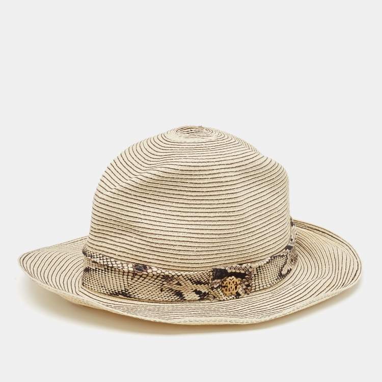 Pre Owned Roberto Cavalli Cream Straw Fedora Hat