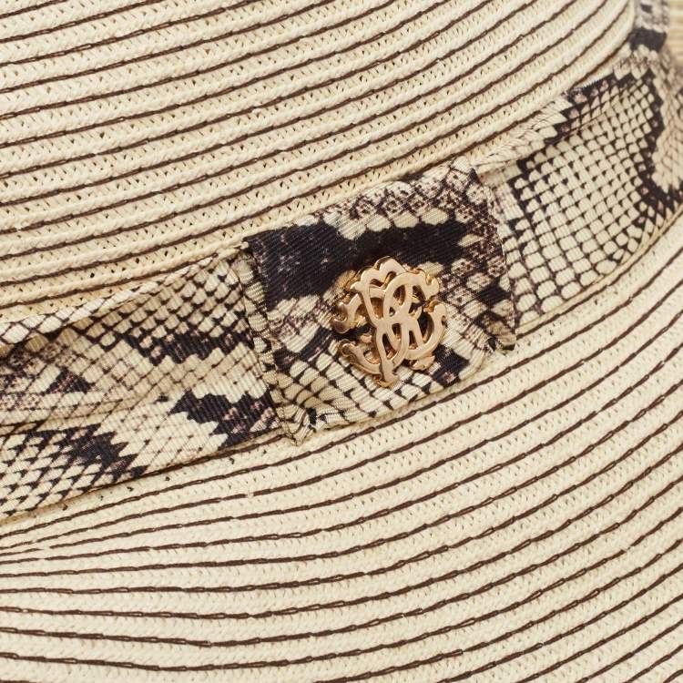 Pre Owned Roberto Cavalli Cream Straw Fedora Hat