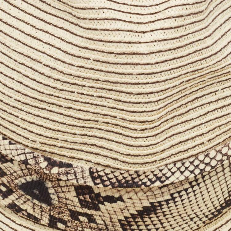 Pre Owned Roberto Cavalli Cream Straw Fedora Hat