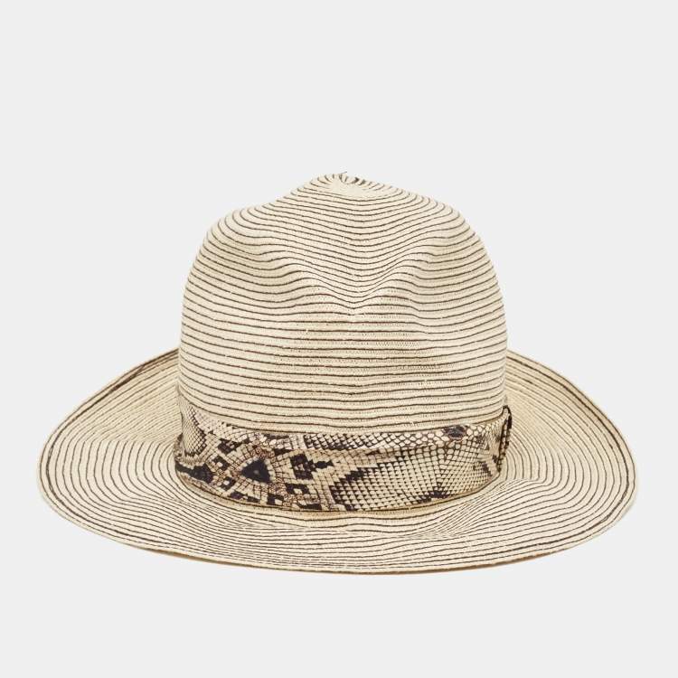Pre Owned Roberto Cavalli Cream Straw Fedora Hat