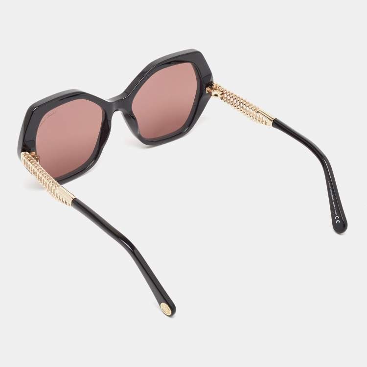 Pre Owned Roberto Cavalli Black/Brown RC 1105 Hexagonal Sunglasses