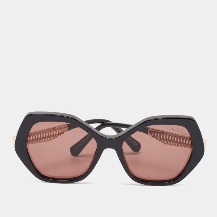 Pre Owned Roberto Cavalli Black/Brown RC 1105 Hexagonal Sunglasses