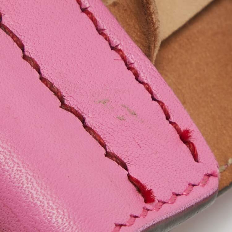 Pre Owned Roberto Cavalli Pink Leather RC Logo Buckle Belt 100CM