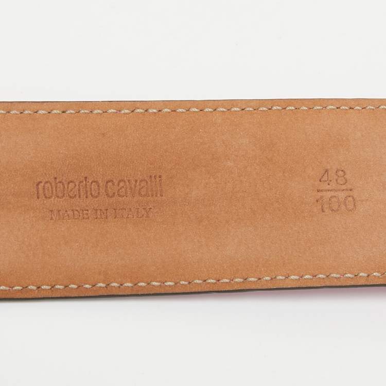 Pre Owned Roberto Cavalli Pink Leather RC Logo Buckle Belt 100CM