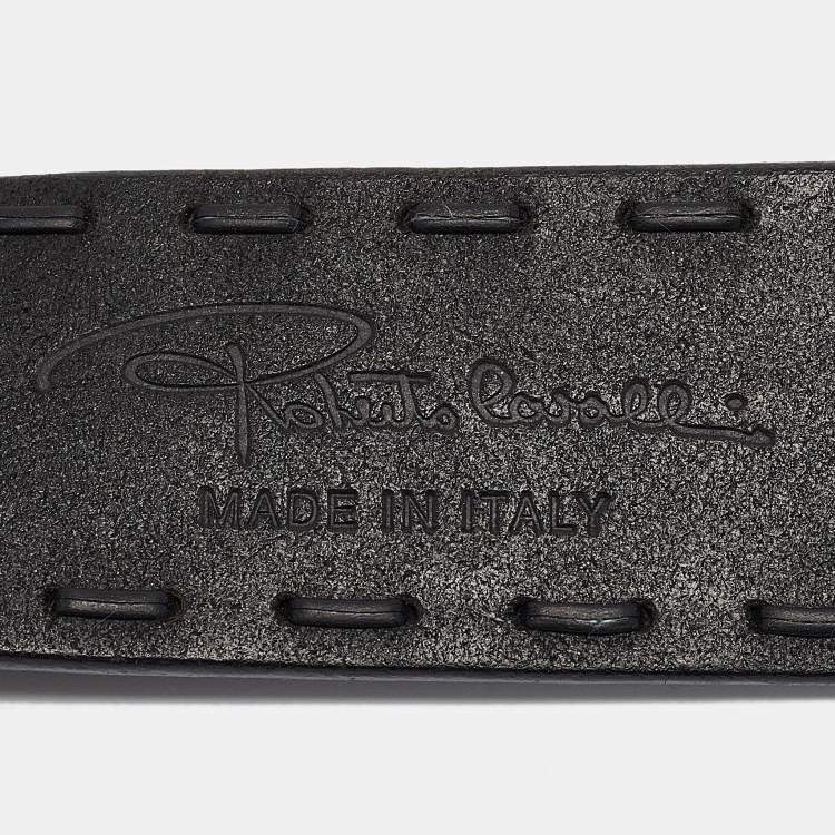 Pre Owned Roberto Cavalli Black Leather Snake Buckle Belt 110CM