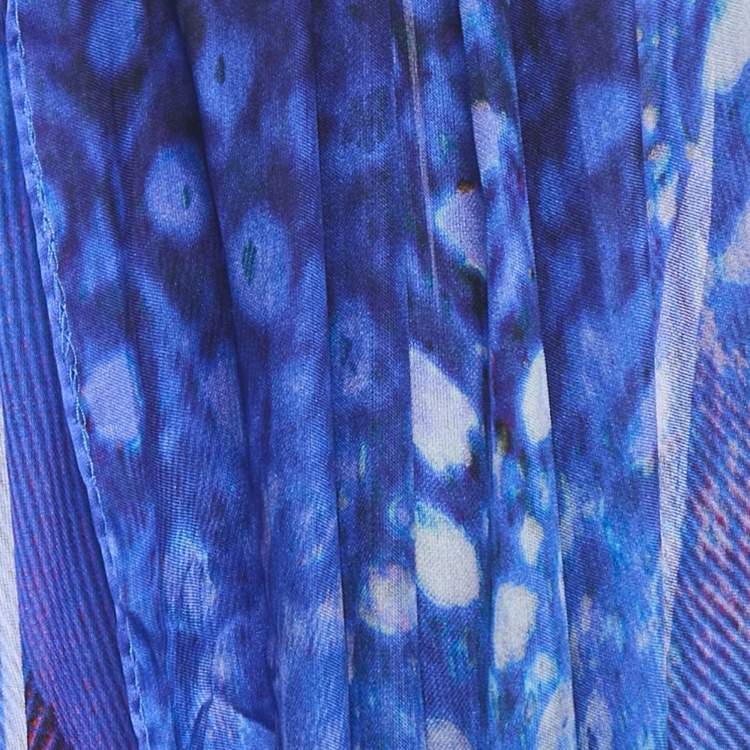 Pre Owned Roberto Cavalli Blue Printed Ring Embellished Silk Scarf 