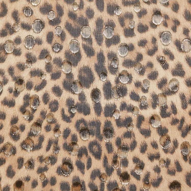 Pre Owned Roberto Cavalli Brown Leopard Print Silk Fil-coupe Scarf