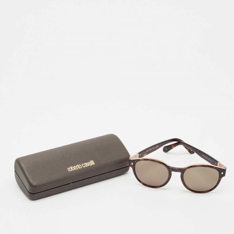 Pre Owned Roberto Cavalli Tortoise Brown RC956S Round Sunglasses