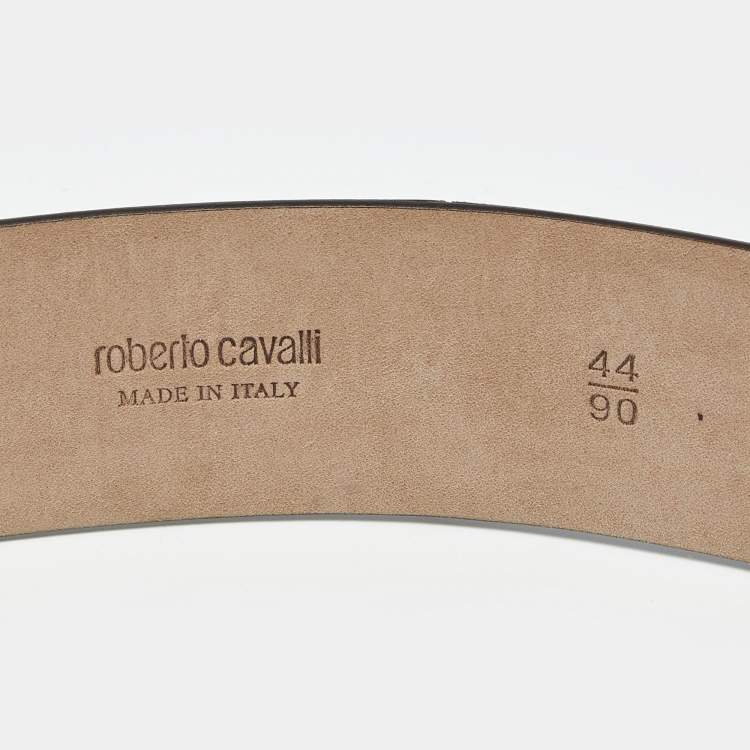 Pre Owned Roberto Cavalli Blue Leather RC Logo Buckle Belt 90CM