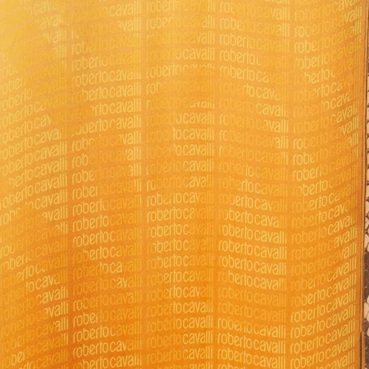Pre Owned Roberto Cavalli Yellow Logo Print Silk Scarf 