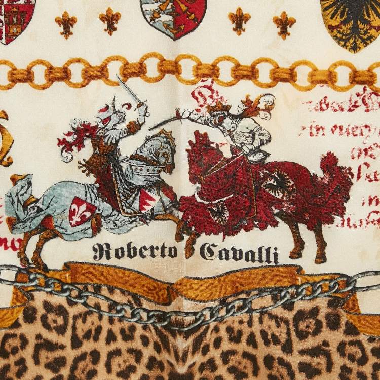 Pre Owned Roberto Cavalli Brown Leopard Print Silk Scarf