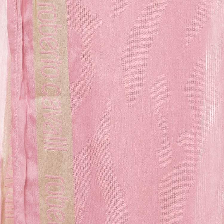 Pre Owned Roberto Cavalli Pink Jacquard Wool Blend Scarf 