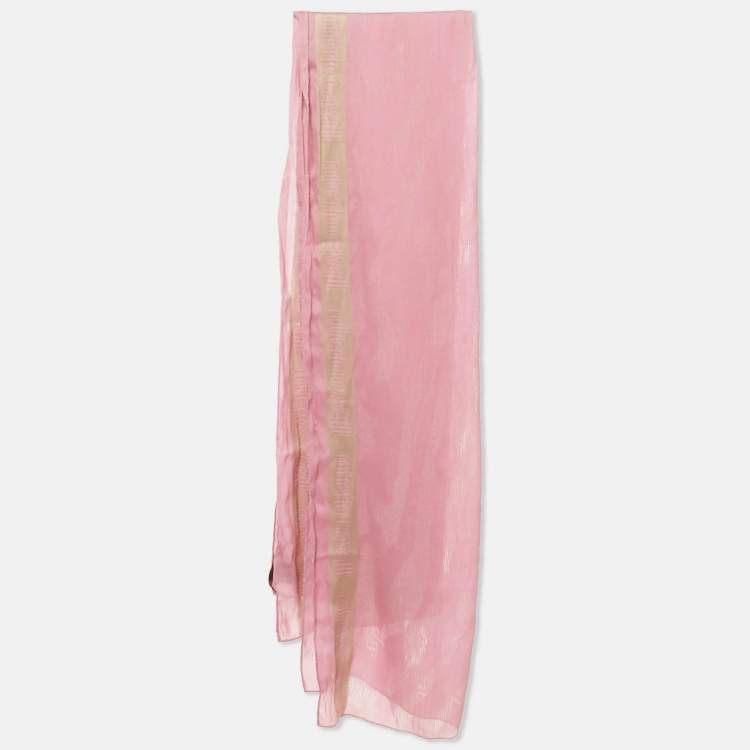 Pre Owned Roberto Cavalli Pink Jacquard Wool Blend Scarf 