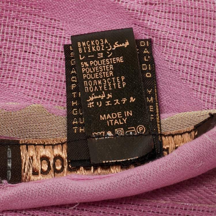Pre Owned Roberto Cavalli Pink Jacquard Wool Blend Scarf 