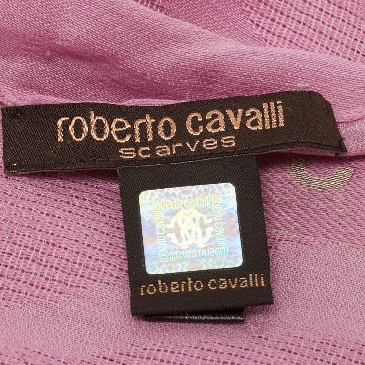 Pre Owned Roberto Cavalli Pink Jacquard Wool Blend Scarf 