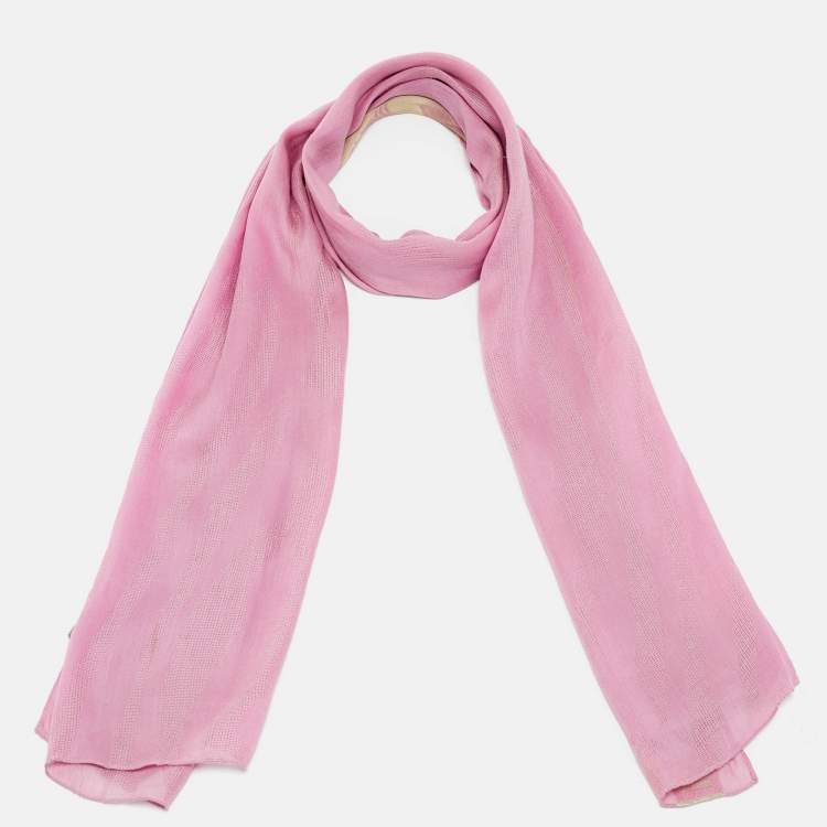 Pre Owned Roberto Cavalli Pink Jacquard Wool Blend Scarf 