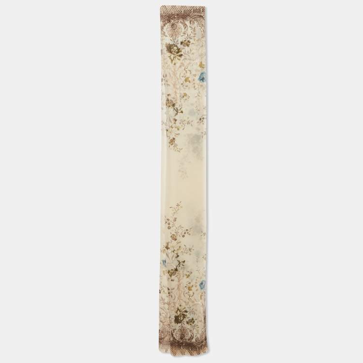 Pre Owned Roberto Cavalli Cream Floral and Snake Print Silk Stole 