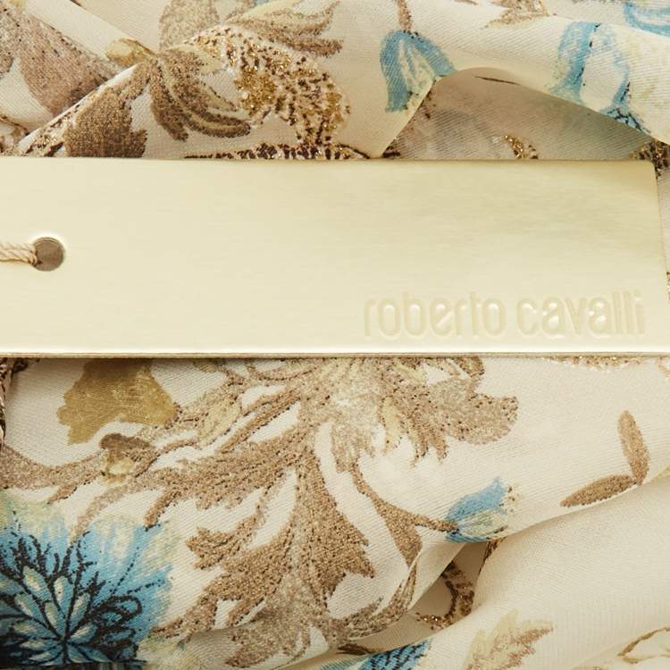 Pre Owned Roberto Cavalli Cream Floral and Snake Print Silk Stole 