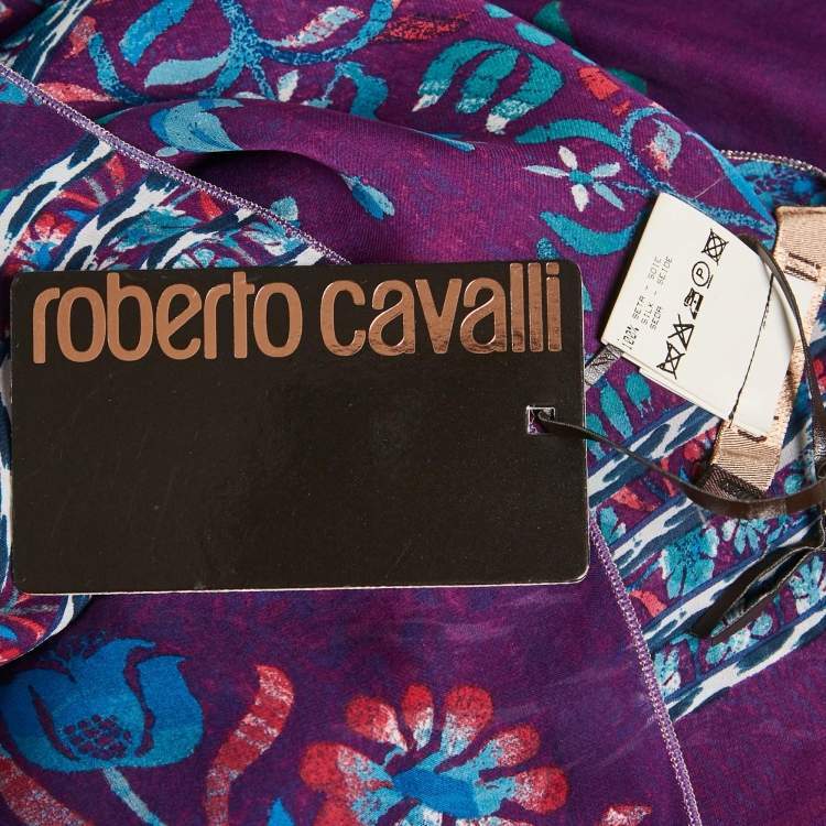 Pre Owned Roberto Cavalli Purple Floral Print Silk Stole 