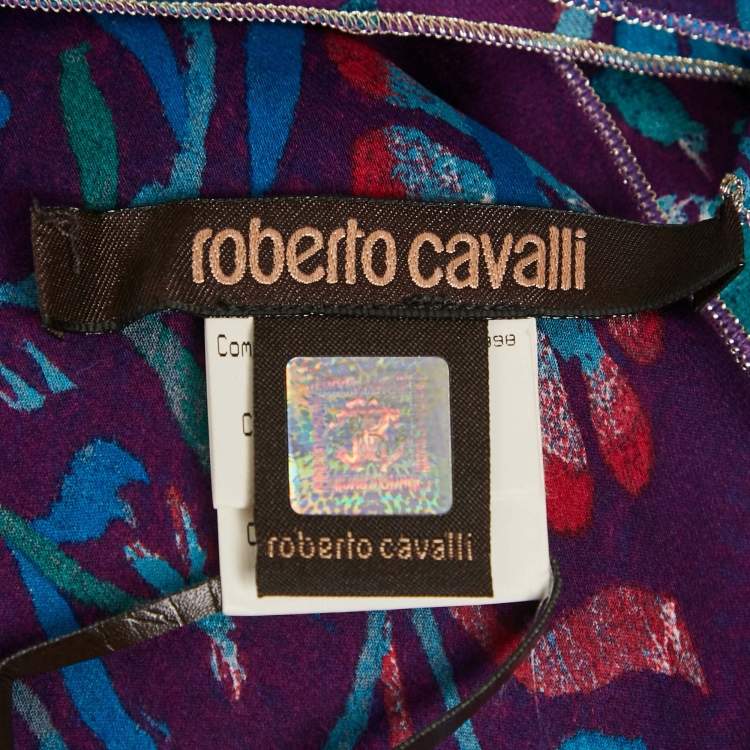Pre Owned Roberto Cavalli Purple Floral Print Silk Stole 