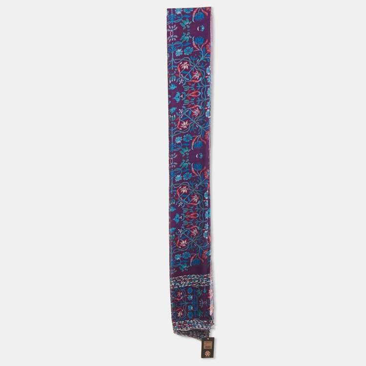 Pre Owned Roberto Cavalli Purple Floral Print Silk Stole 