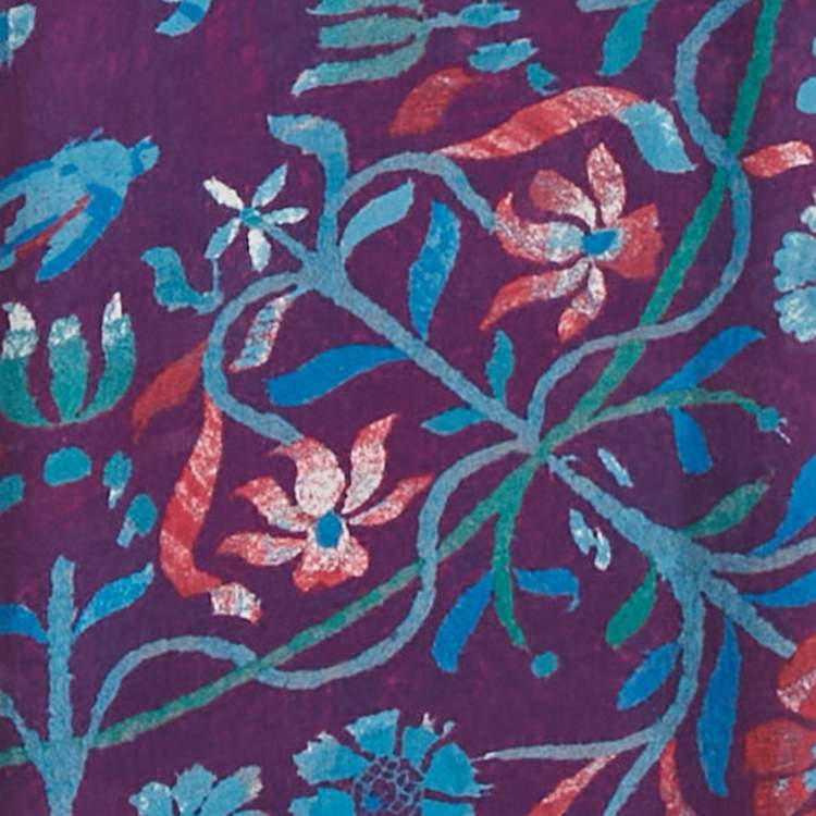 Pre Owned Roberto Cavalli Purple Floral Print Silk Stole 