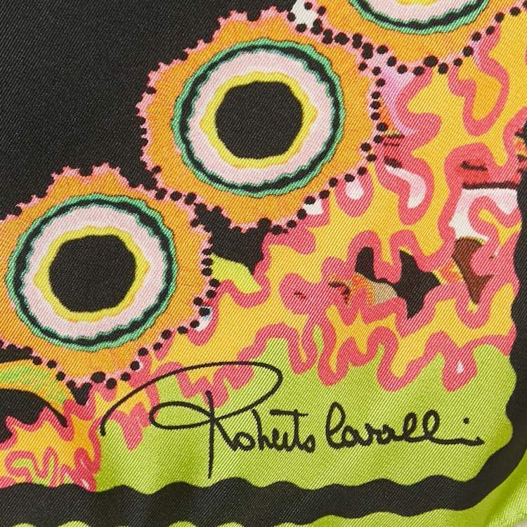 Pre Owned Roberto Cavalli Green/Pink Printed Silk Scarf