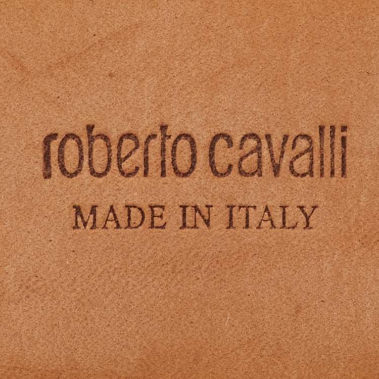 Pre Owned Roberto Cavalli Teal Blue Patent Leather Crystal Buckle Belt 85CM