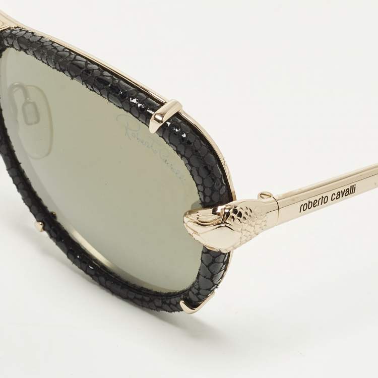 Pre Owned Roberto Cavalli Black Mirrored Mebsuta 885S Aviator Sunglasses