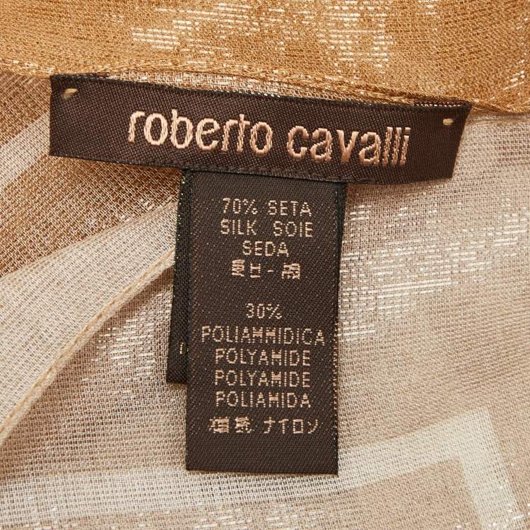 Pre Owned Roberto Cavalli Brown Printed Silk Scarf