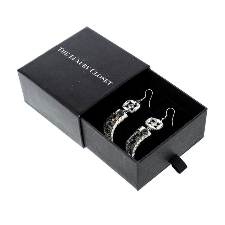 Pre Owned Roberto Cavalli Marble Tooth Crystal Silver Tone Hook Earrings