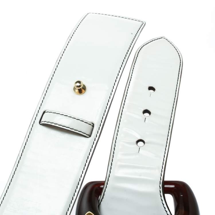 Pre Owned Roberto Cavalli White Leather Wide Belt Size 80 CM