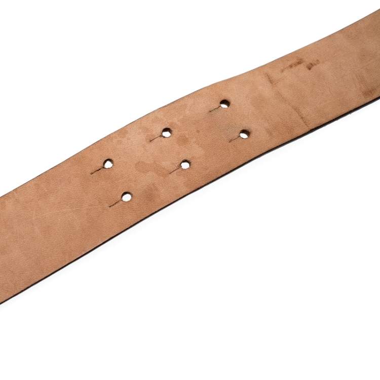 Pre Owned Roberto Cavalli Beige/Black Snakeskin Logo Buckle Belt 85CM