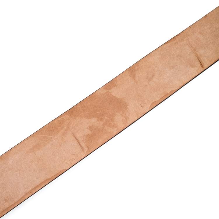 Pre Owned Roberto Cavalli Beige/Black Snakeskin Logo Buckle Belt 85CM