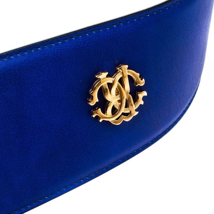 Pre Owned Roberto Cavalli Blue Leather Waist Belt 90cm