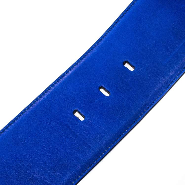 Pre Owned Roberto Cavalli Blue Leather Waist Belt 90cm