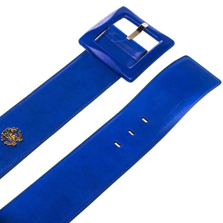 Pre Owned Roberto Cavalli Blue Leather Waist Belt 90cm