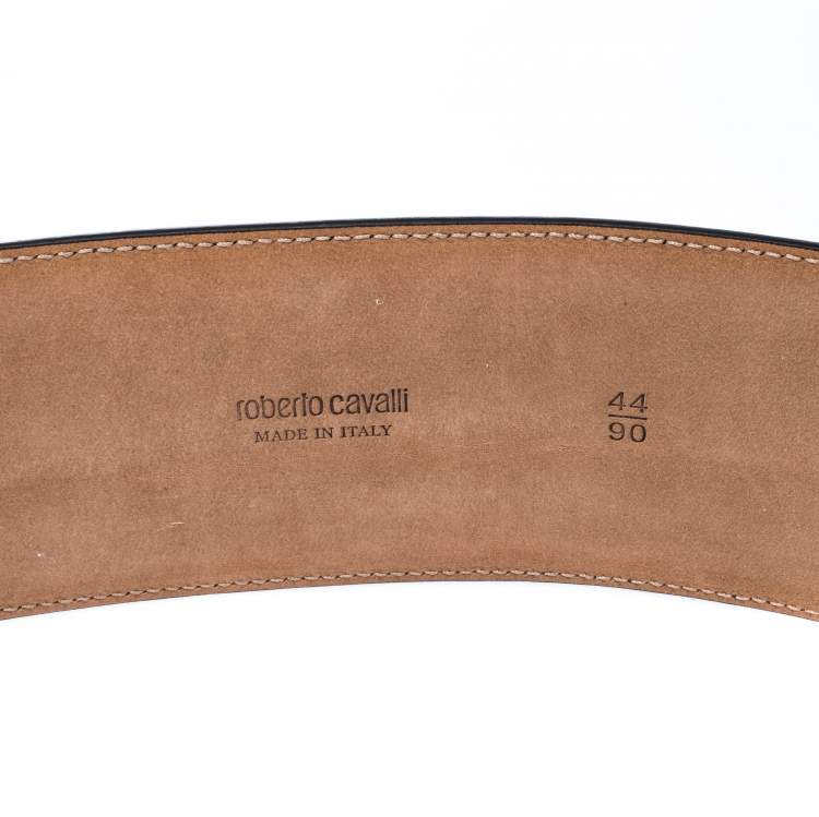 Pre Owned Roberto Cavalli Blue Leather Waist Belt 90cm