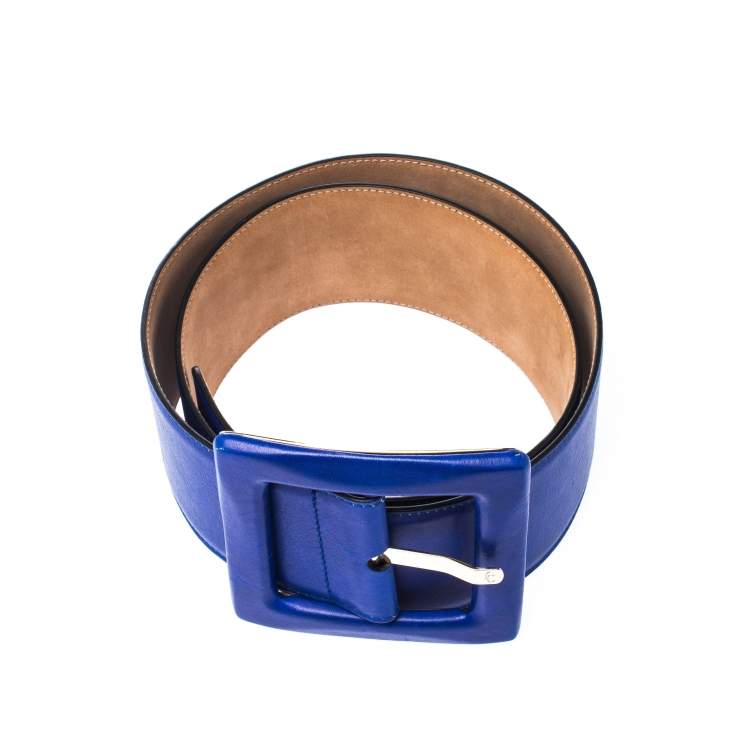 Pre Owned Roberto Cavalli Blue Leather Waist Belt 90cm