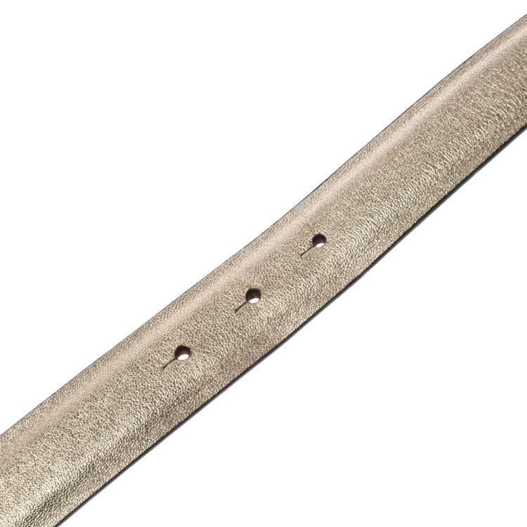 Pre Owned Roberto Cavalli Gold  Flower Embellished Leather Belt 80CM