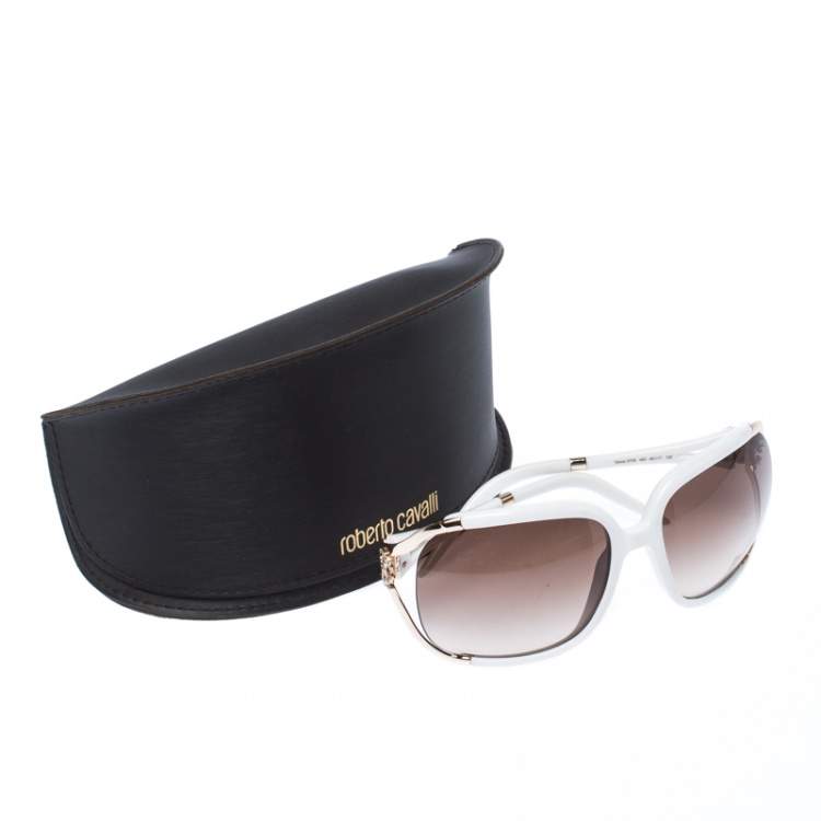 Pre Owned Roberto Cavalli White/ Brown Gradient Talisia 370S Oversized Sunglasses