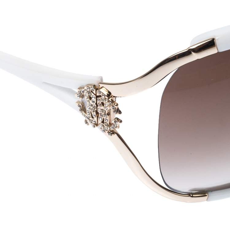 Pre Owned Roberto Cavalli White/ Brown Gradient Talisia 370S Oversized Sunglasses
