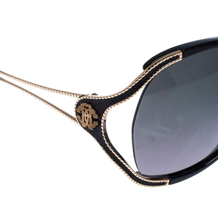 Pre Owned Roberto Cavalli Black/Grey 669S Clerodendro Oversized Round Sunglasses 