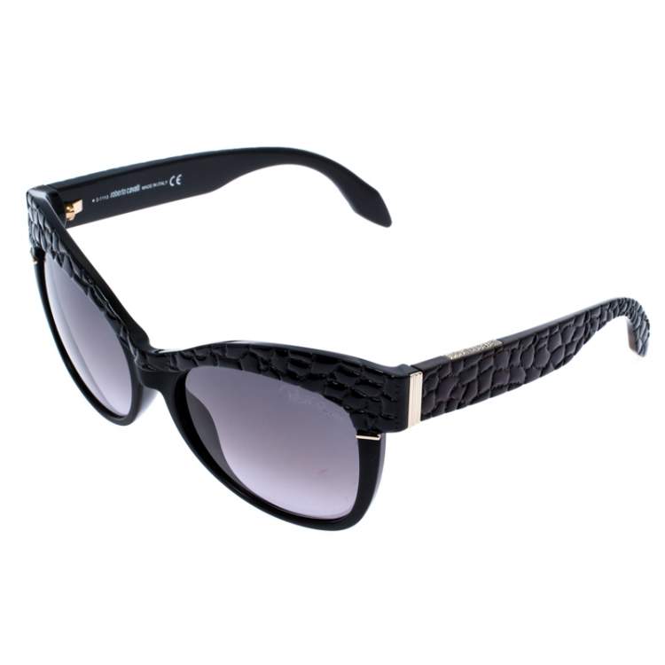 Pre Owned Roberto Cavalli Black Croc Embossed/ Grey Gradient 740S Teti Cat Eye Sunglasses