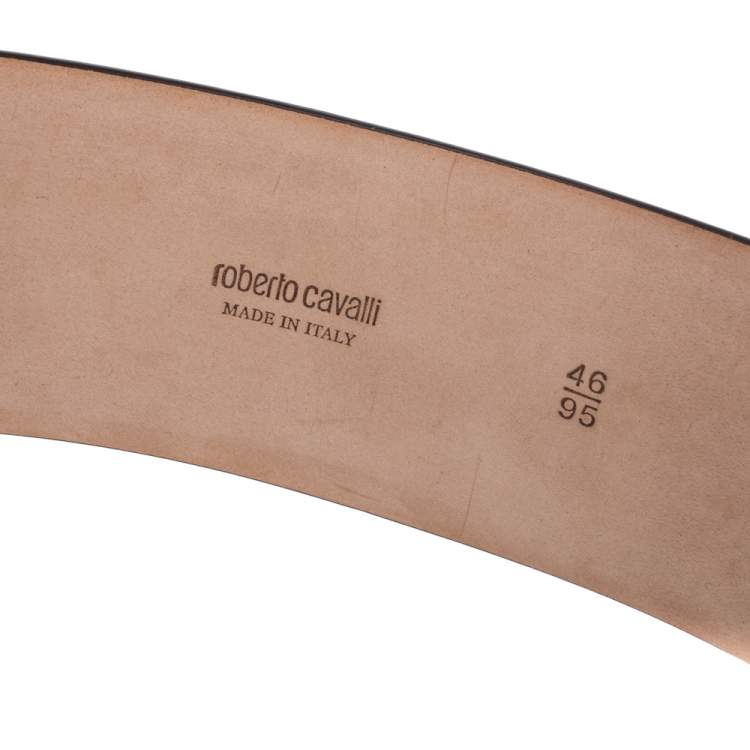 Pre Owned Roberto Cavalli Yellow Leather Buckle Embellished Belt 95CM