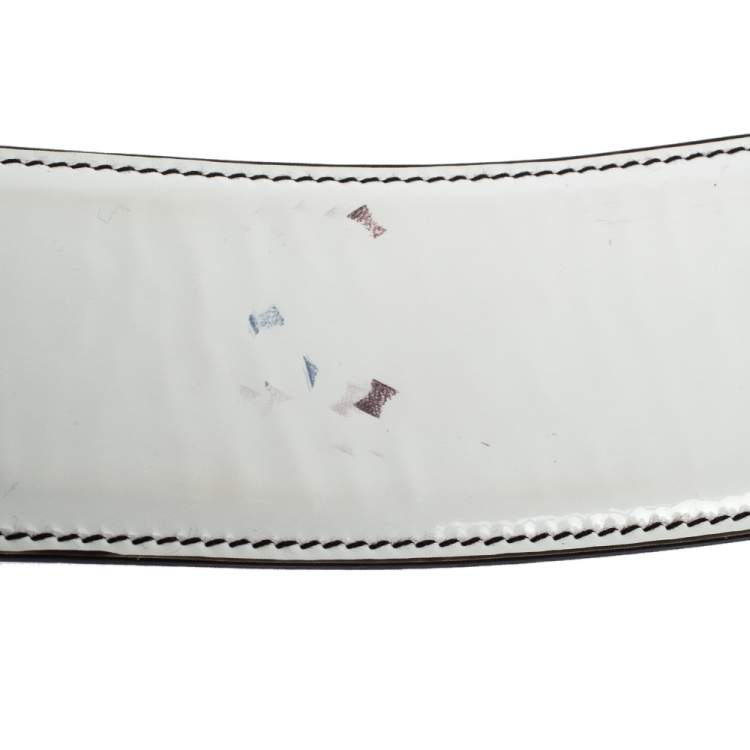 Pre Owned Roberto Cavalli White Patent Leather Wide Belt 95CM