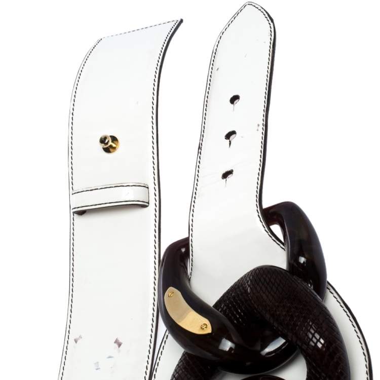 Pre Owned Roberto Cavalli White Patent Leather Wide Belt 95CM